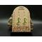 Machine embroidered earrings of the word Lucky in green with yellow border. Gold hypoallergenic hooks.